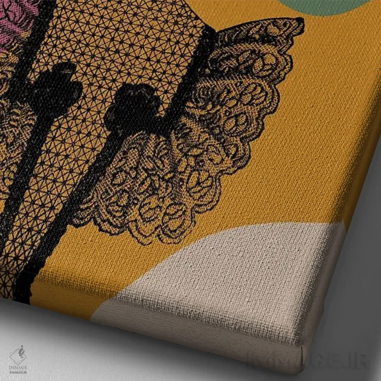 تابلو مینیمال اثر ملکه - نقاشی خطی مدرن و قدیمی انتزاعی - نمای نزدیک بافت بوم