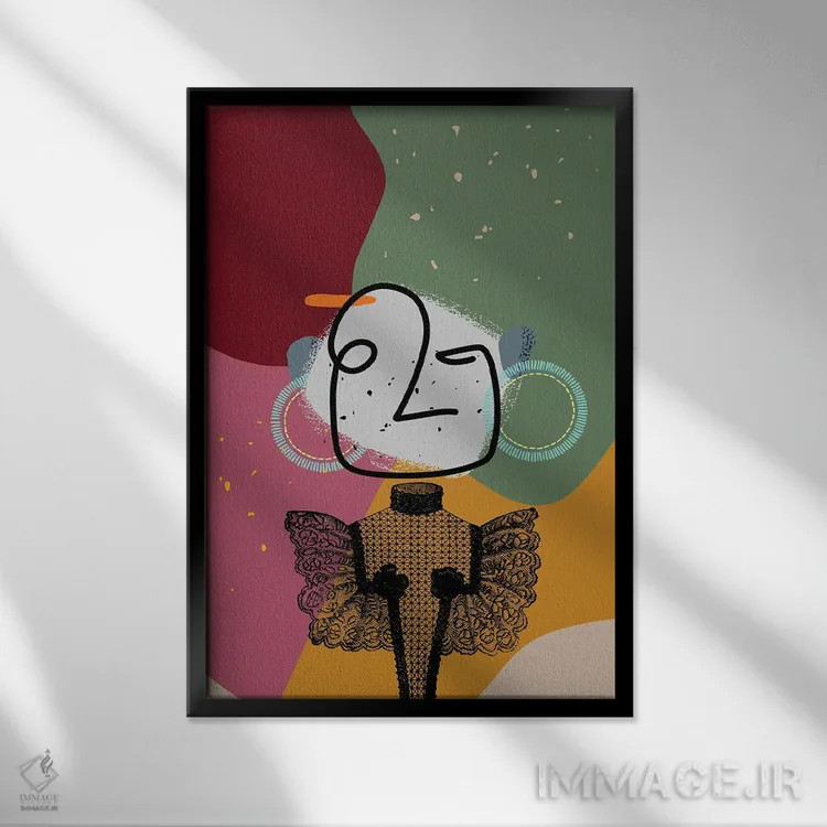 تابلو مینیمال اثر ملکه - نقاشی خطی مدرن و قدیمی انتزاعی - نمای قابدار مشکی