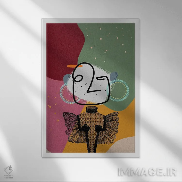 تابلو مینیمال اثر ملکه - نقاشی خطی مدرن و قدیمی انتزاعی - نمای قابدار سفید