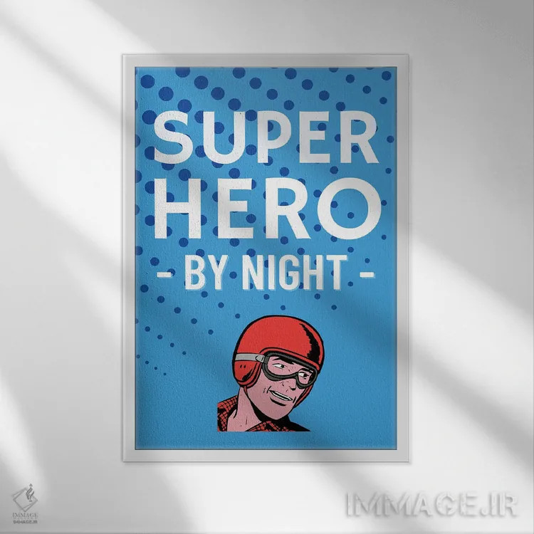 تابلو دکوراتیو کمیک ابرقهرمان در شب اثر پیج ترنر - نمای قابدار سفید