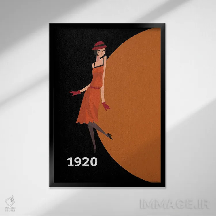 تابلو مینیمال آرت دکو ۱۹۲۰ با دختر فلاپر گتسبی اثر پیج ترنر - نمای قابدار مشکی