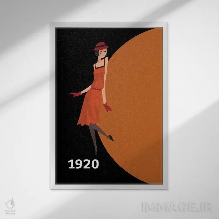 تابلو مینیمال آرت دکو ۱۹۲۰ با دختر فلاپر گتسبی اثر پیج ترنر - نمای قابدار سفید