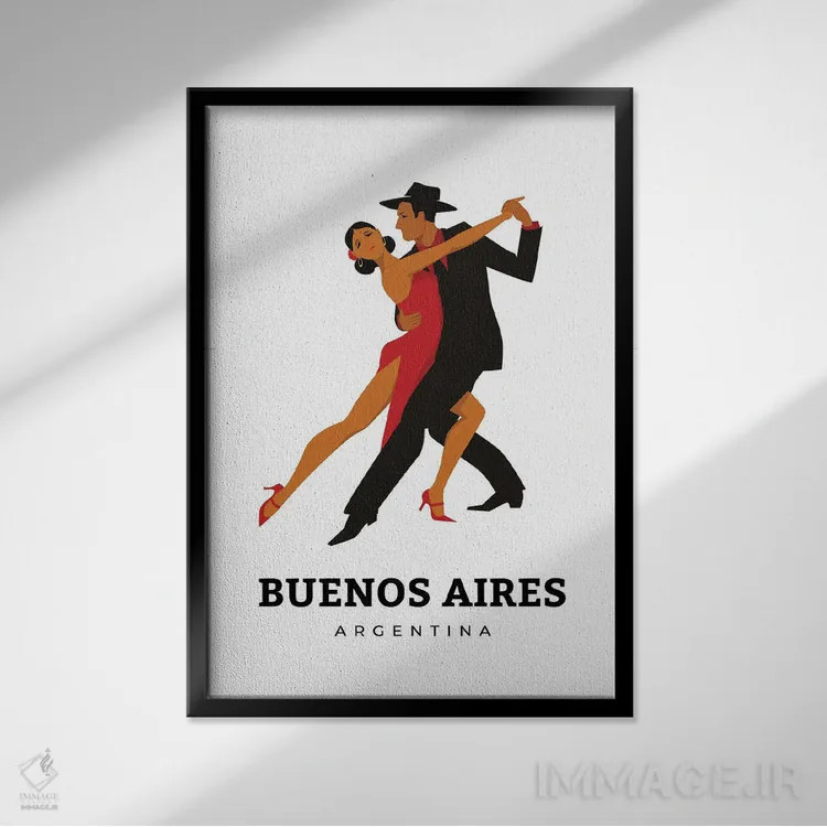 تابلو مینیمال رقص تانگو آرت دکو در بوینس آیرس آرژانتین اثر پیج ترنر - نمای قابدار مشکی