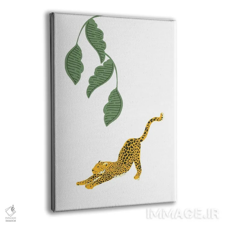 تابلو مینیمال پلنگ قدیمی که زیر برگ های جنگل کش و قوس می آید اثر پیج ترنر - نمای پرسپکتیو محصول