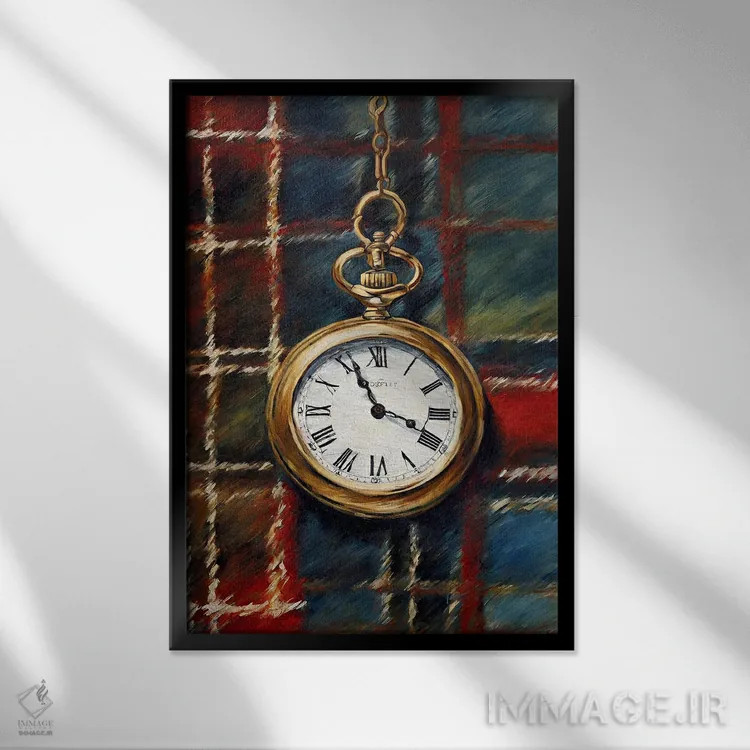 تابلو مدرن ساعت جیبی اسکاتلندی اثر پیج ترنر - نمای قابدار مشکی
