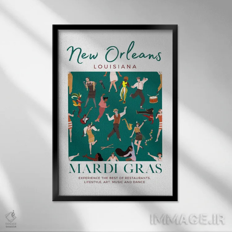 تابلو دکوراتیو کارناوال ماردی گرا نیواورلئان اثر پیج ترنر - نمای قابدار مشکی