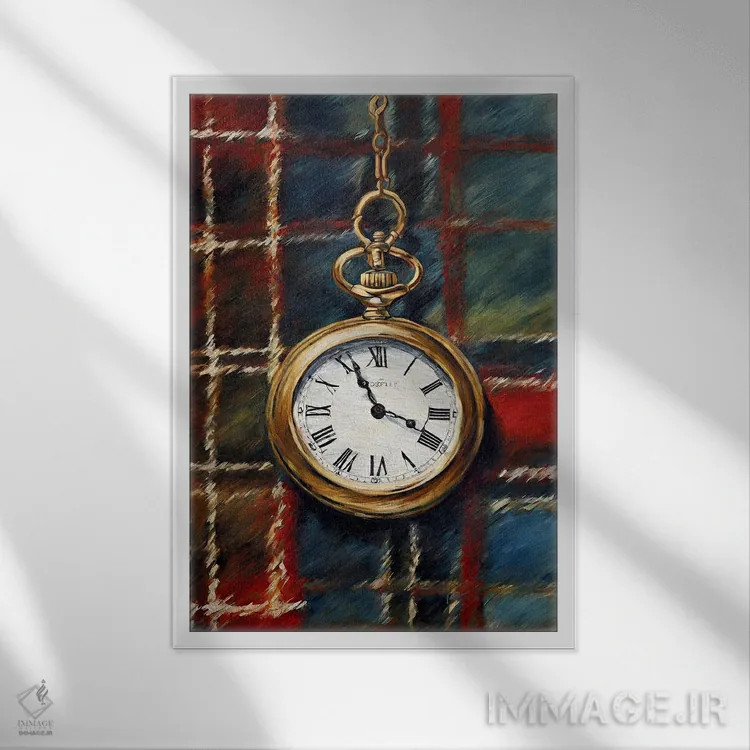 تابلو مدرن ساعت جیبی اسکاتلندی اثر پیج ترنر - نمای قابدار سفید