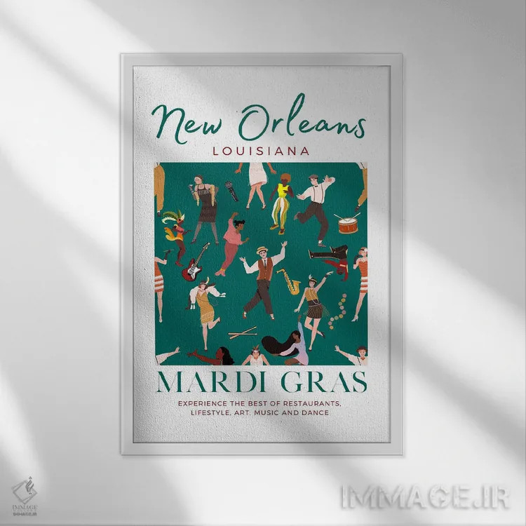 تابلو دکوراتیو کارناوال ماردی گرا نیواورلئان اثر پیج ترنر - نمای قابدار سفید
