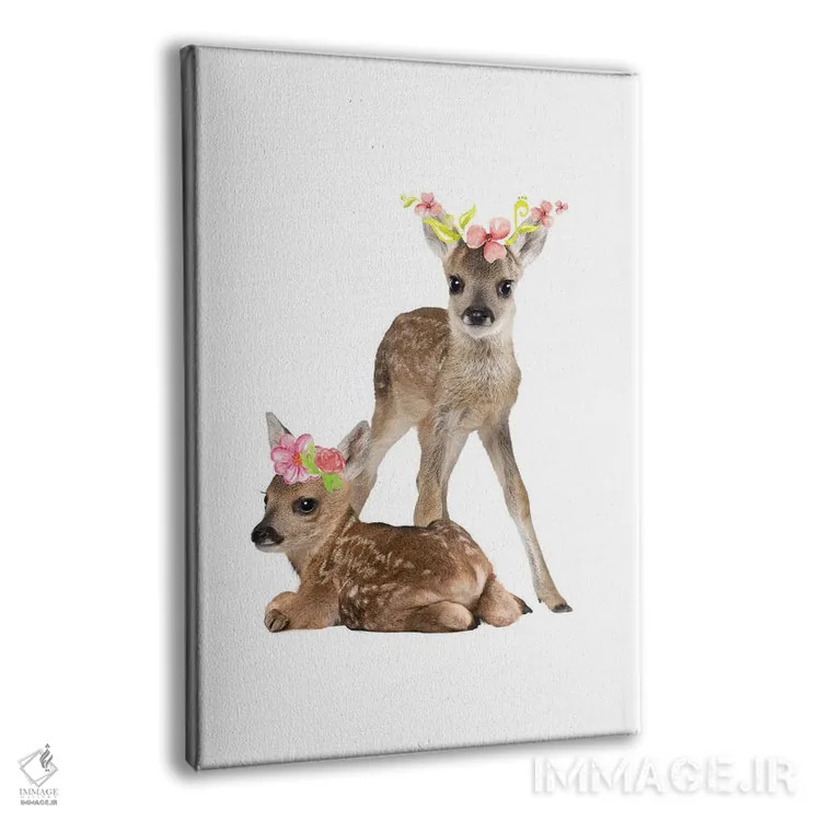 تابلو دکوراتیو عکاسی از گوزن های بچه با تاج های گل آبرنگی اثر پیج ترنر - نمای پرسپکتیو محصول