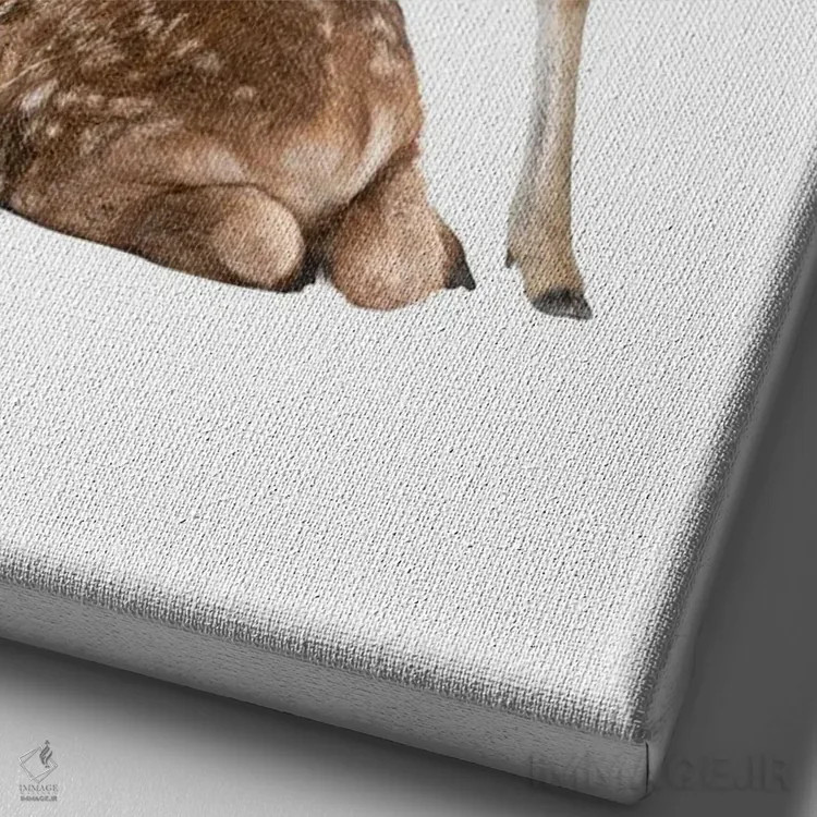 تابلو دکوراتیو عکاسی از گوزن های بچه با تاج های گل آبرنگی اثر پیج ترنر - نمای نزدیک بافت بوم