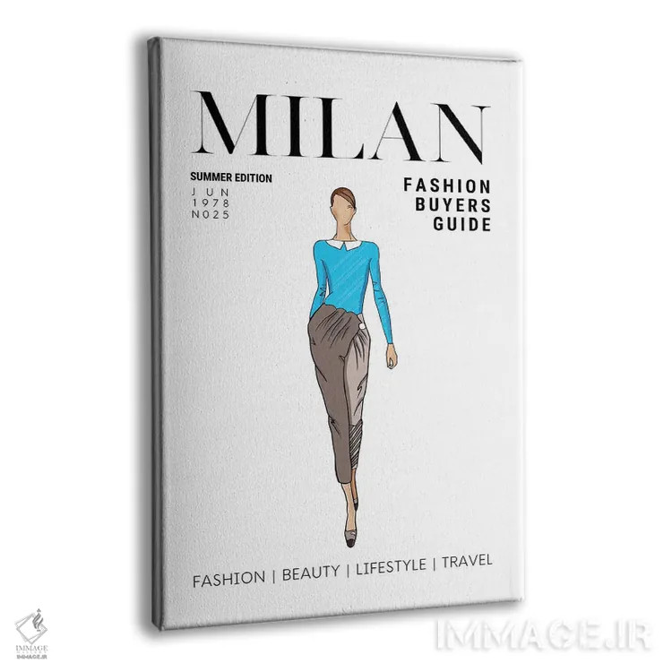 تابلو دکوراتیو راهنمای مد ایتالیایی میلان با تصویرسازی رترو وینتیج اثر پیج ترنر - نمای پرسپکتیو محصول