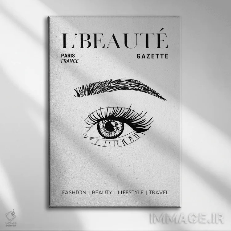 تابلو دکوراتیو جلد مجله زیبایی فرانسوی L'Beaute با ابروها و مژه ها اثر پیج ترنر - نمای روبهرو روی دیوار