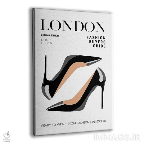 تابلو دکوراتیو جلد مجله راهنمای مد لندن با کفش پاشنه بلند مشکی چرمی اثر پیج ترنر - نمای پرسپکتیو محصول