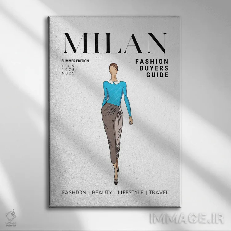 تابلو دکوراتیو راهنمای مد ایتالیایی میلان با تصویرسازی رترو وینتیج اثر پیج ترنر - نمای روبهرو روی دیوار