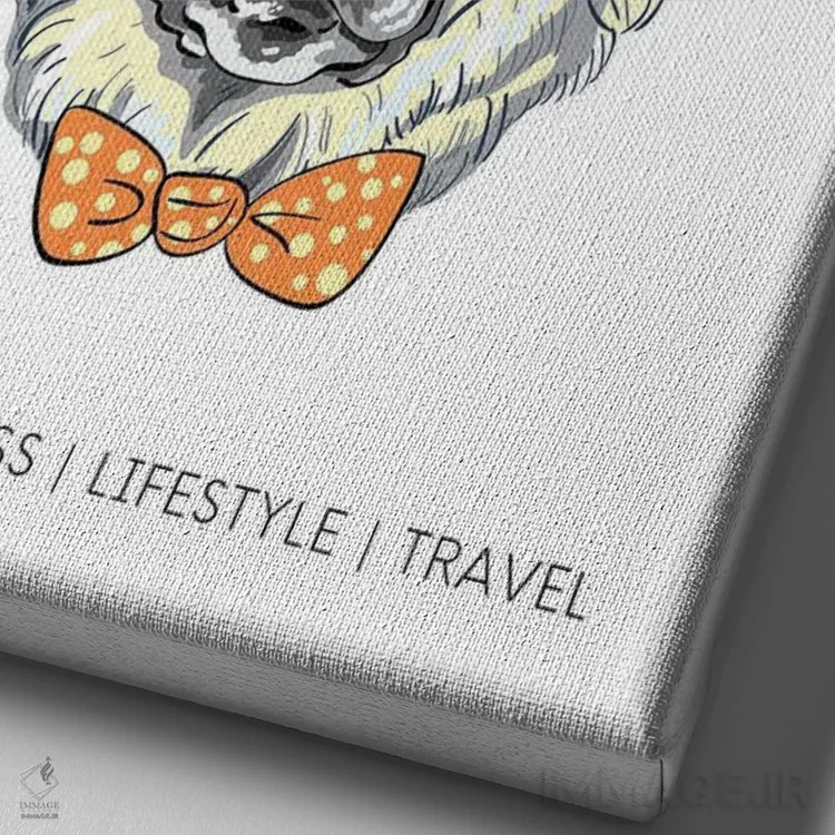 تابلو دکوراتیو جلد مجله مردان اصیل با سگ شیک پوش با کلاه و پاپیون اثر پیج ترنر - نمای نزدیک بافت بوم