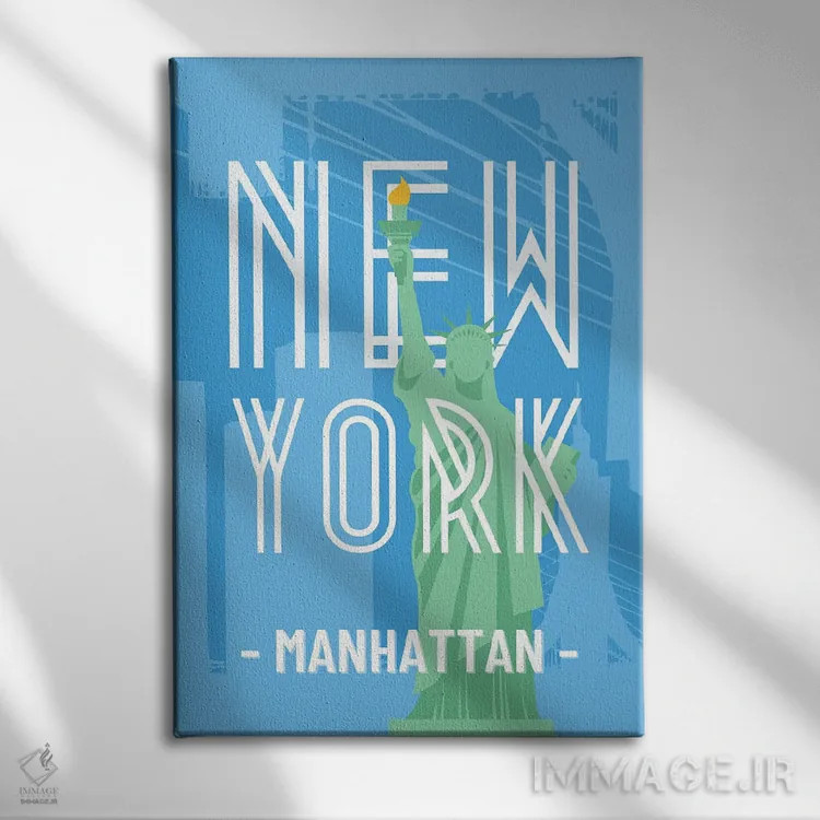 تابلو دکوراتیو نیویورک و منهتن با مجسمه آزادی درهم تنیده اثر پیج ترنر - نمای روبهرو روی دیوار