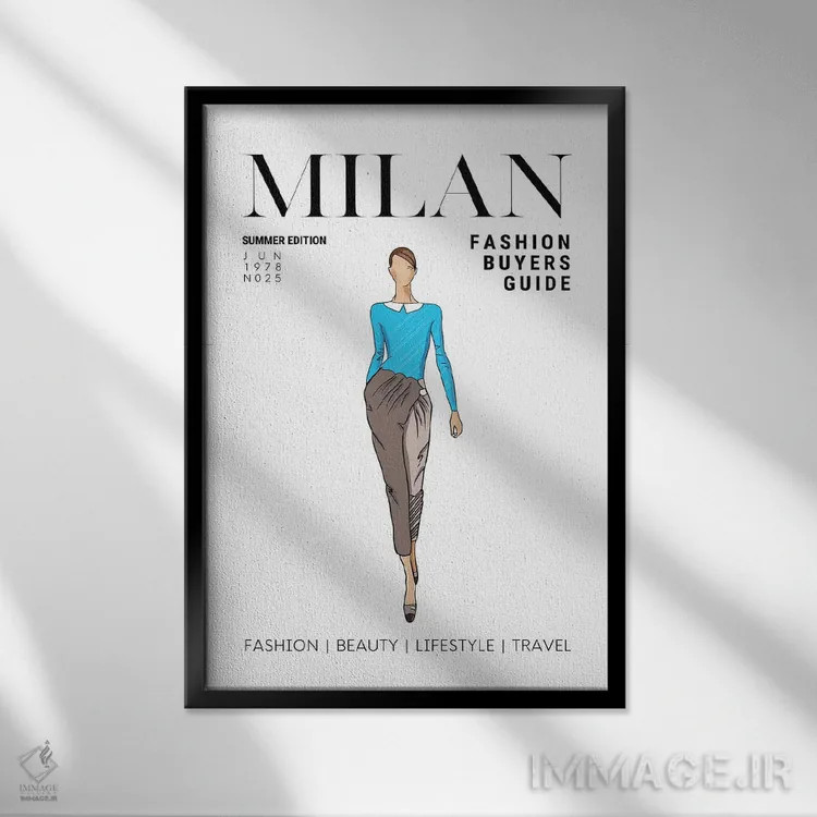 تابلو دکوراتیو راهنمای مد ایتالیایی میلان با تصویرسازی رترو وینتیج اثر پیج ترنر - نمای قابدار مشکی