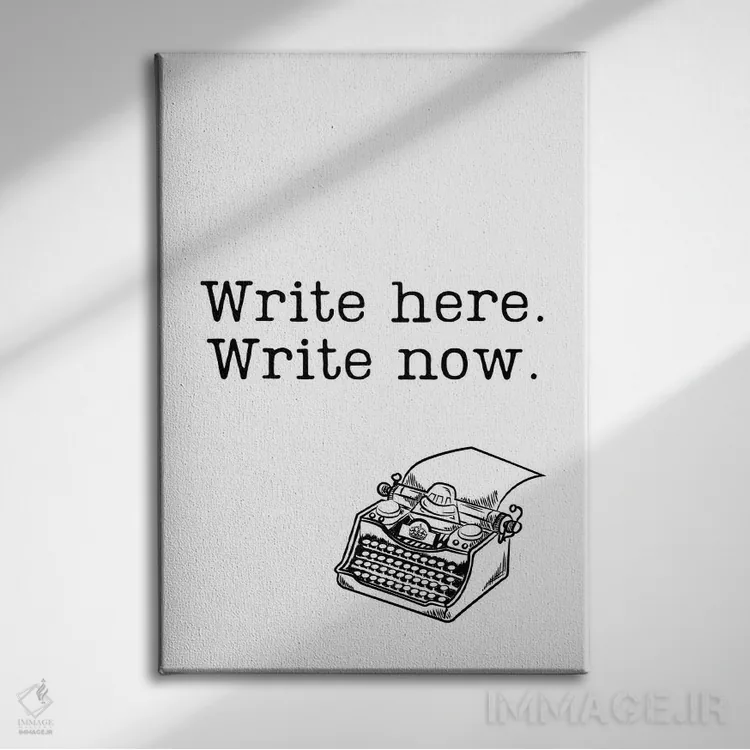 تابلو دکوراتیو اینجا بنویس همین حالا، با ماشین تحریر کلاسیک اثر پیج ترنر - نمای روبهرو روی دیوار