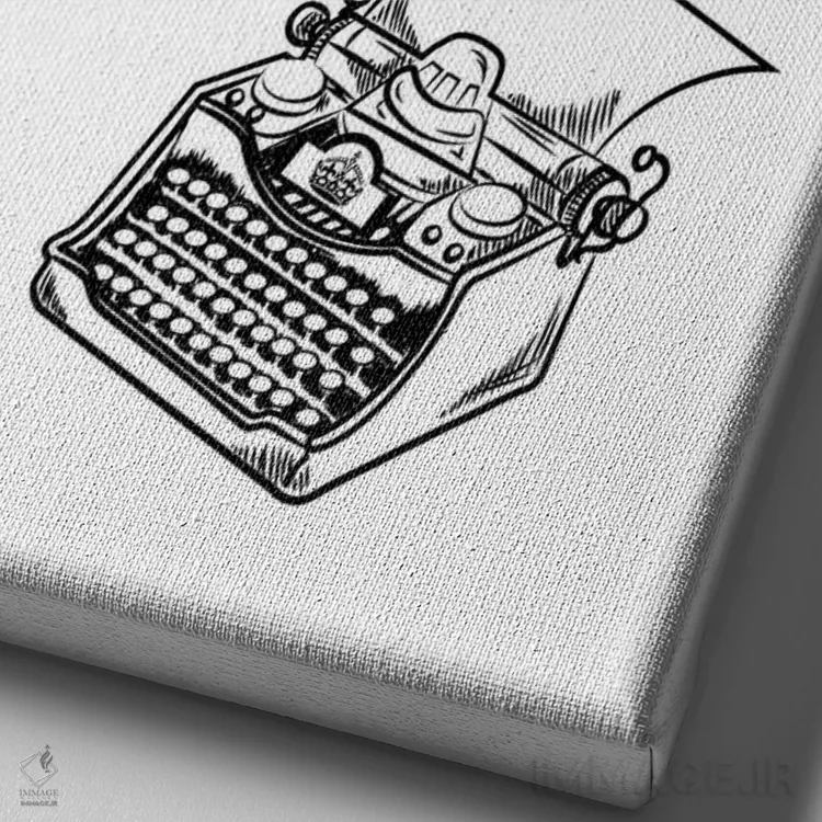 تابلو دکوراتیو اینجا بنویس همین حالا، با ماشین تحریر کلاسیک اثر پیج ترنر - نمای نزدیک بافت بوم