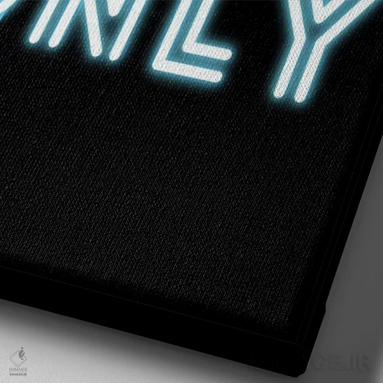 تابلو دکوراتیو "فقط انرژی مثبت نئونی" در آبی رترو اثر پیج ترنر - نمای نزدیک بافت بوم