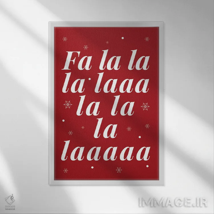 تابلو دکوراتیو کریسمس قرمز، فا لا لا و دانه های برف اثر پیج ترنر - نمای قابدار سفید