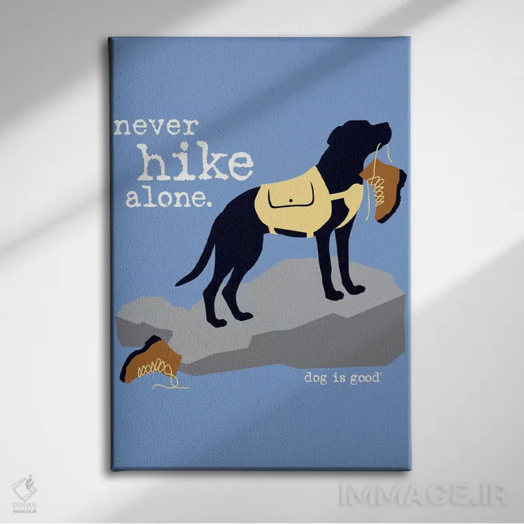 تابلو دکوراتیو هرگز تنها کوه پیمایی نکن اثر داگ ایز گود اند کت ایز گود - نمای روبهرو روی دیوار