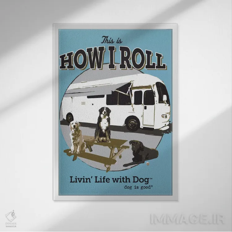 تابلو دکوراتیو سبک زندگی من با کاروان اثر داگ ایز گود اند کت ایز گود - نمای قابدار سفید
