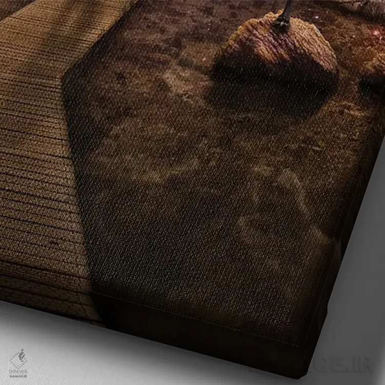 تابلو دکوراتیو رمزارز بیت کوین اثر رن دی - نمای نزدیک بافت بوم