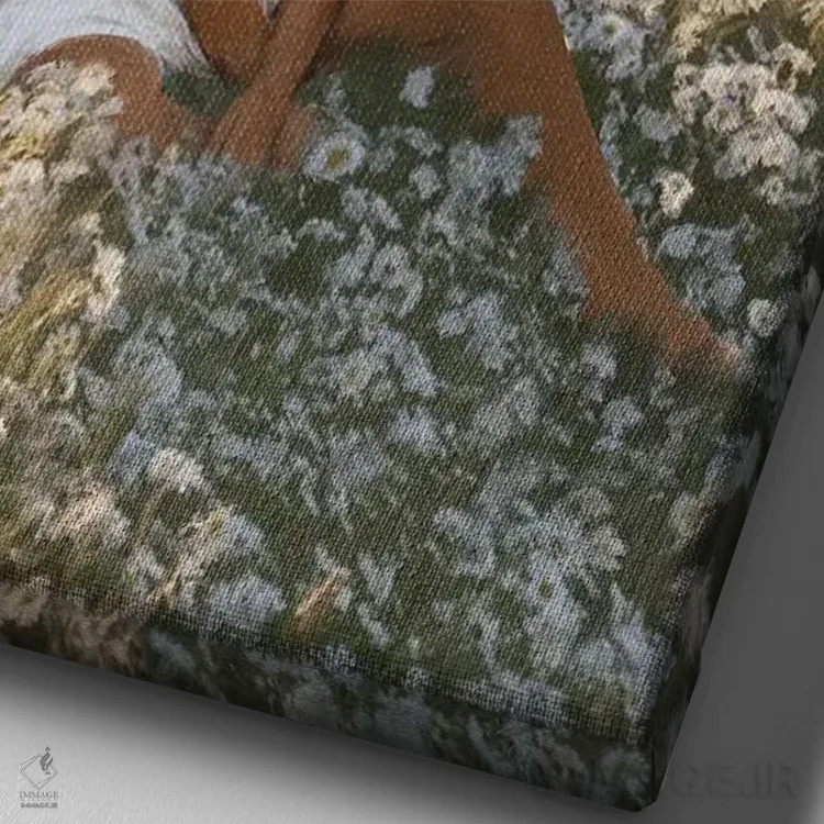 تابلو دکوراتیو دشت گل مروارید اثر اندیله - نمای نزدیک بافت بوم