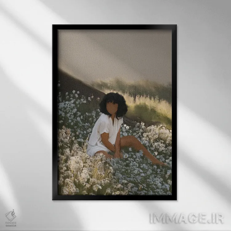 تابلو دکوراتیو دشت گل مروارید اثر اندیله - نمای قابدار مشکی
