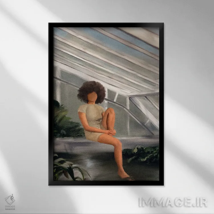 تابلو دکوراتیو استراحت در گلخانه اثر اندیله - نمای قابدار مشکی