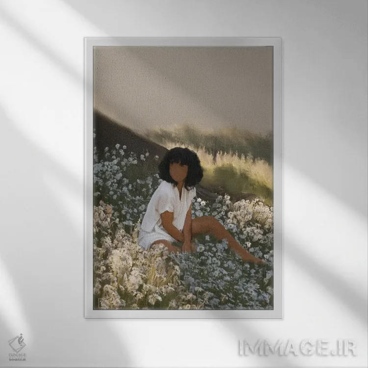 تابلو دکوراتیو دشت گل مروارید اثر اندیله - نمای قابدار سفید