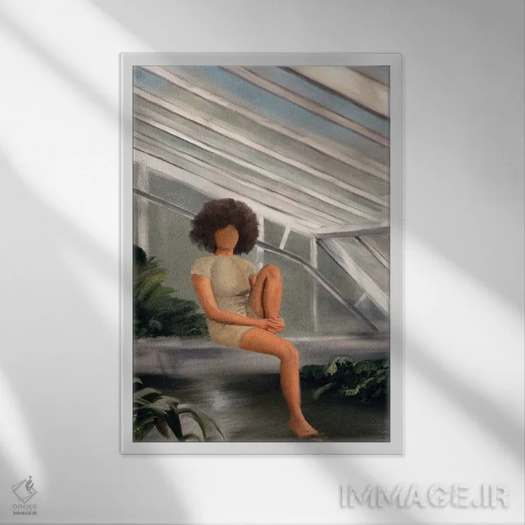 تابلو دکوراتیو استراحت در گلخانه اثر اندیله - نمای قابدار سفید