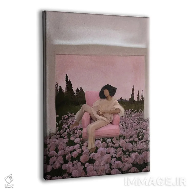 تابلو دکوراتیو شکوفه صورتی اثر اندیله - نمای پرسپکتیو محصول