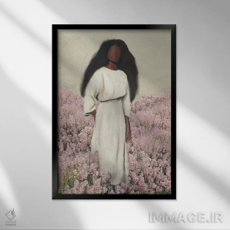 تابلو دکوراتیو باغ صورتی اثر اندیله - نمای قابدار مشکی