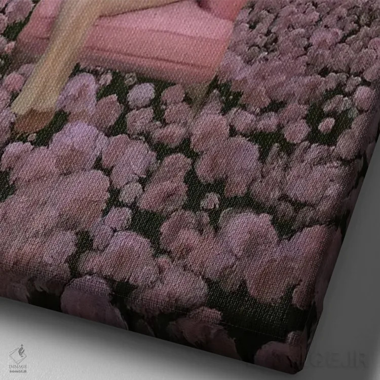 تابلو دکوراتیو شکوفه صورتی اثر اندیله - نمای نزدیک بافت بوم