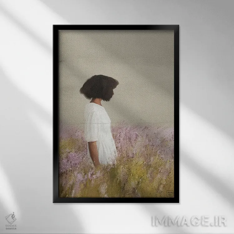 تابلو دکوراتیو دختر لاوندر اثر اندیله - نمای قابدار مشکی