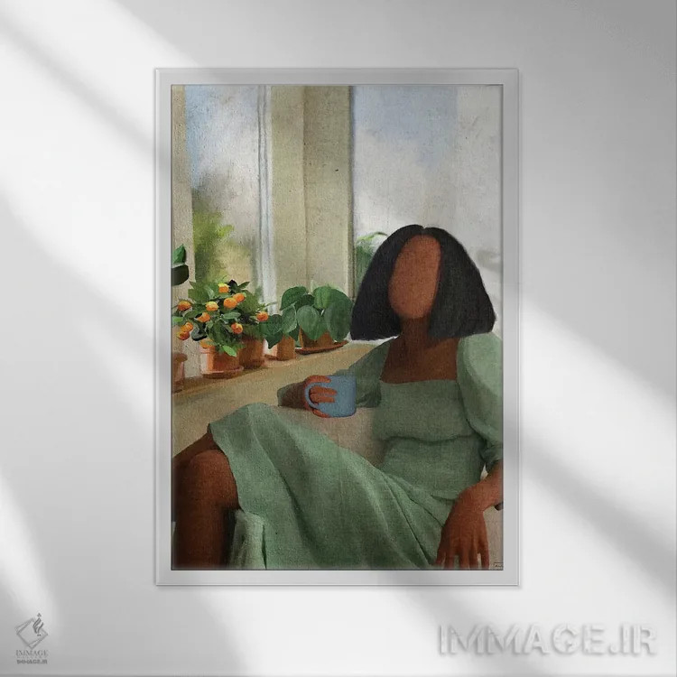 تابلو دکوراتیو لباس سبز اثر اندیله - نمای قابدار سفید