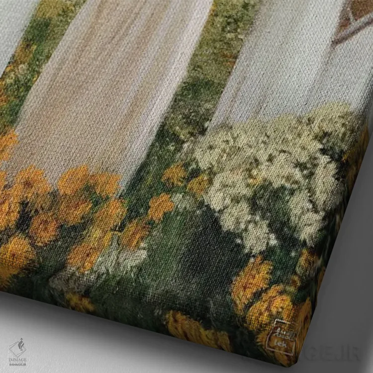 تابلو دکوراتیو باغ باز اثر اندیله - نمای نزدیک بافت بوم