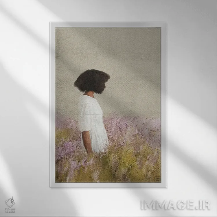 تابلو دکوراتیو دختر لاوندر اثر اندیله - نمای قابدار سفید