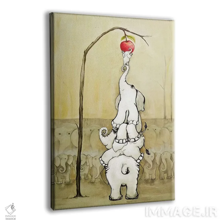 تابلو دکوراتیو فیل های خیال انگیز با سیب قرمز اثر دیان آرت - نمای پرسپکتیو محصول