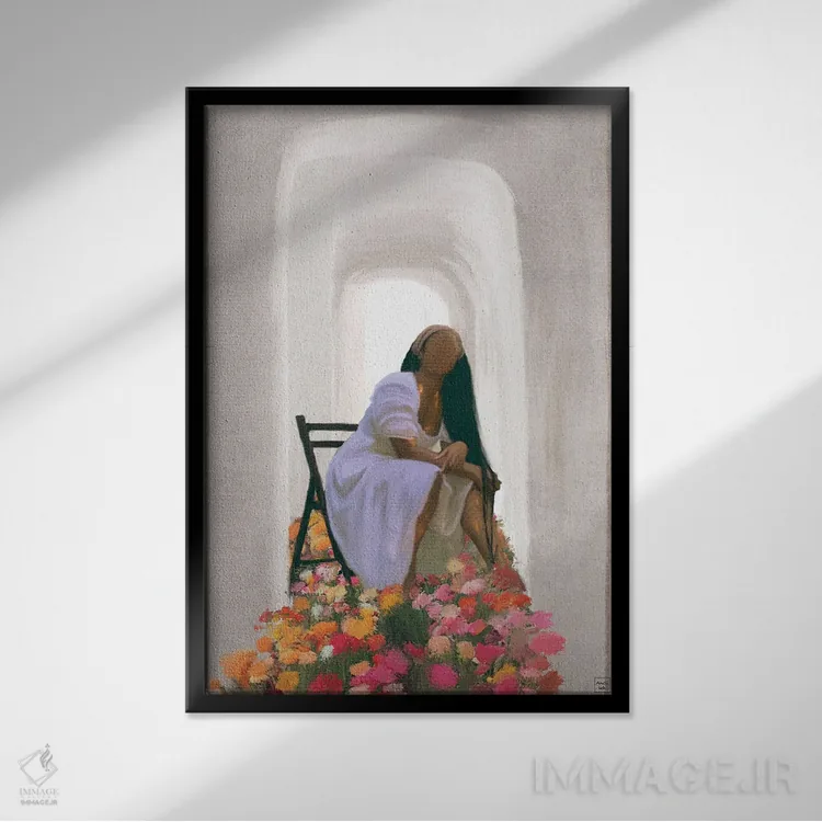 تابلو دکوراتیو آفتاب اثر اندیله - نمای قابدار مشکی