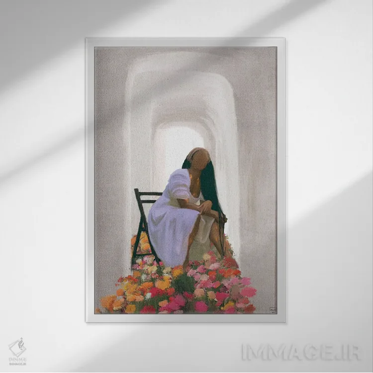 تابلو دکوراتیو آفتاب اثر اندیله - نمای قابدار سفید