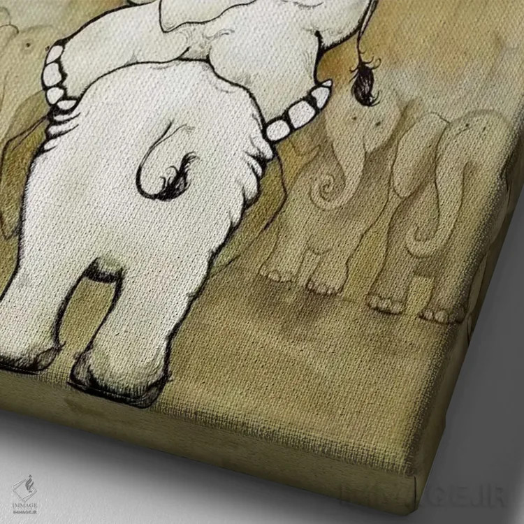 تابلو دکوراتیو فیل های خیال انگیز با سیب قرمز اثر دیان آرت - نمای نزدیک بافت بوم