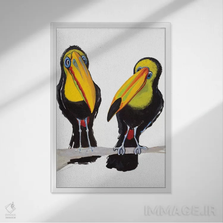 تابلو دکوراتیو دو توکان اثر دیان آرت - نمای قابدار سفید