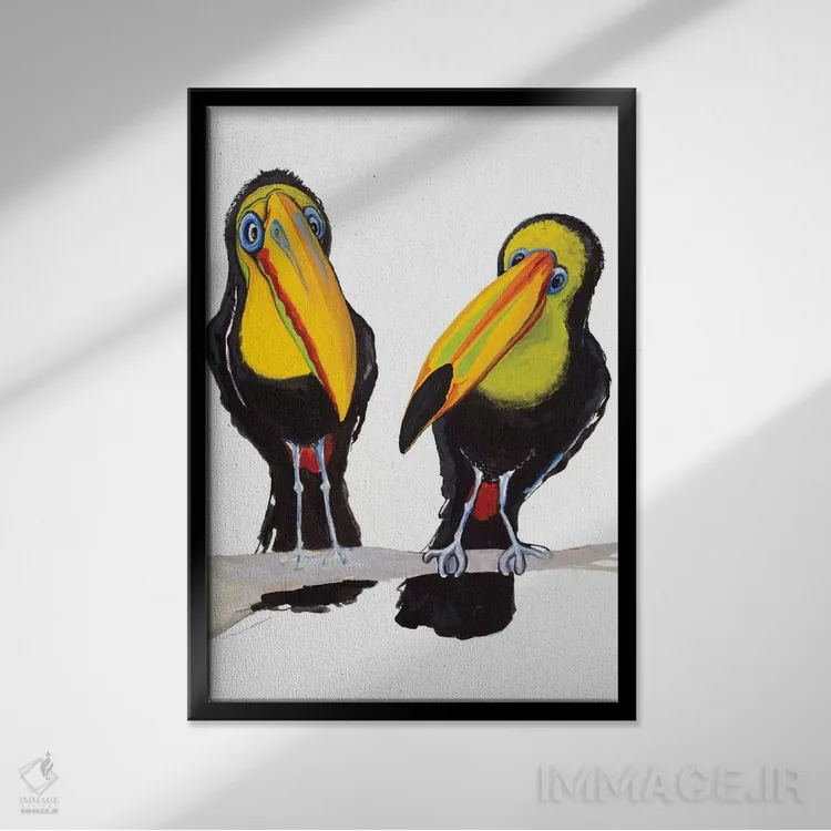 تابلو دکوراتیو دو توکان اثر دیان آرت - نمای قابدار مشکی