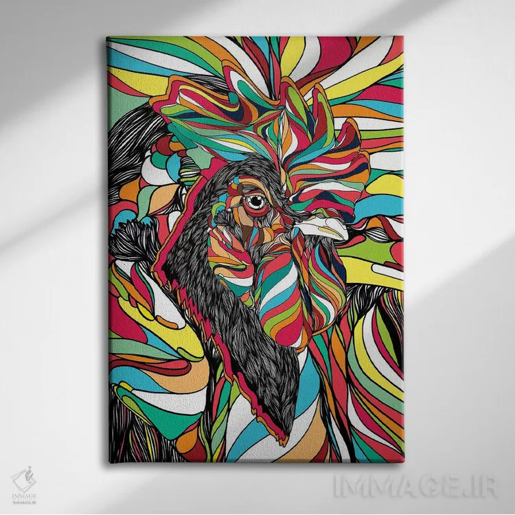 تابلو دکوراتیو خروس گرمسیری اثر دنی ایوان - نمای روبهرو روی دیوار