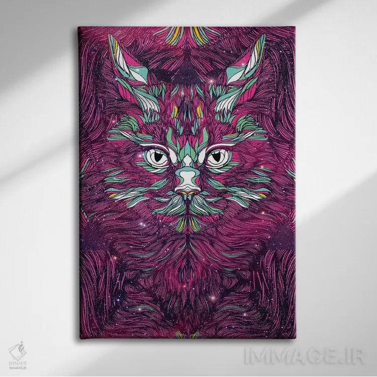 تابلو دکوراتیو گربه فضایی اثر دنی ایوان - نمای روبهرو روی دیوار