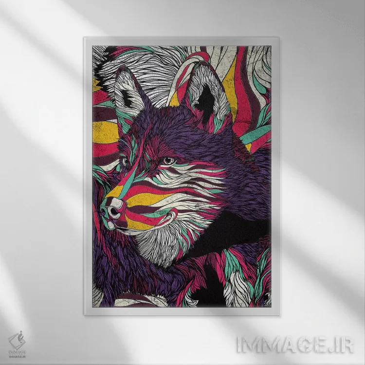 تابلو دکوراتیو هاسکی رنگی اثر دنی ایوان - نمای قابدار سفید