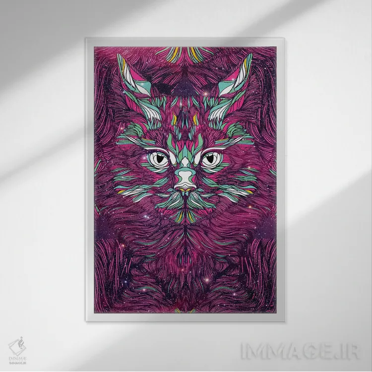 تابلو دکوراتیو گربه فضایی اثر دنی ایوان - نمای قابدار سفید